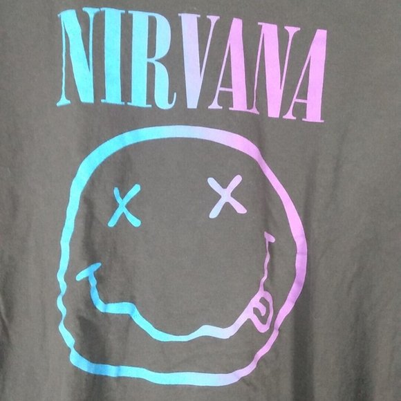 Nirvana Smiley Face Graphic Tee Black Fade Blue Purple M&O Gold Mens XXL T-shirt - Picture 3 of 6